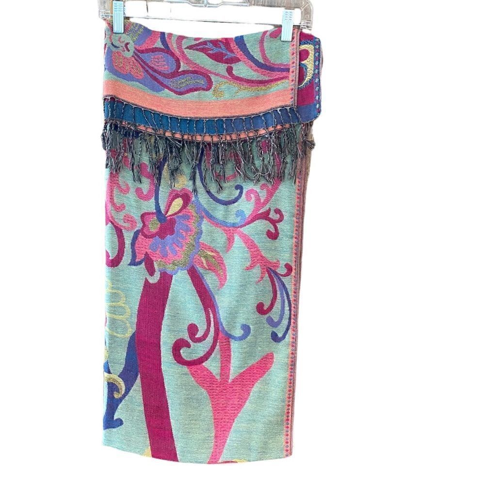 Nantucket Scarf Bohemian Turquoise Purple Double Sided Fringe 54” Wrap Scarf